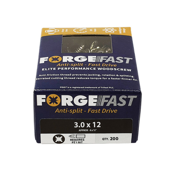 ForgeFast Pozi Compatible Elite Performance Wood Screw ZY 3.0 x 12mm Box 200