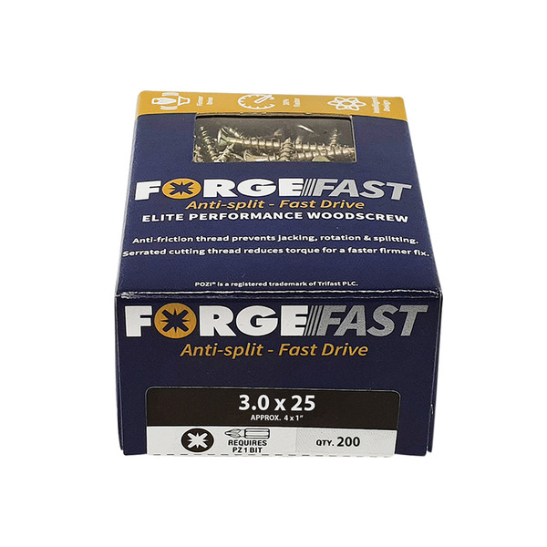 ForgeFix ForgeFast Pozi Compatible Elite Performance Wood Screw ZY 3.0 x 25mm Box 200