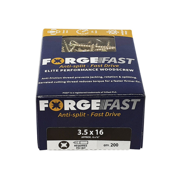ForgeFast Pozi Compatible Elite Performance Wood Screw ZY 3.5 x 16mm Box 200