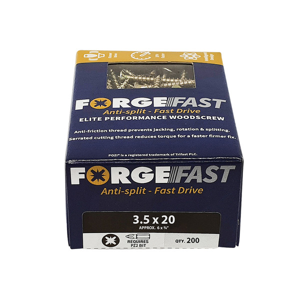 ForgeFast Pozi Compatible Elite Performance Wood Screw ZY 3.5 x 20mm Box 200