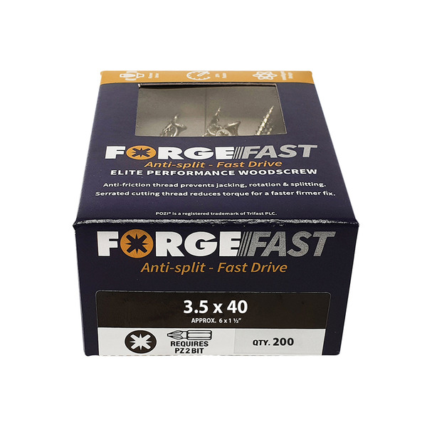 ForgeFast Pozi Compatible Elite Performance Wood Screw ZY 3.5 x 40mm Box 200