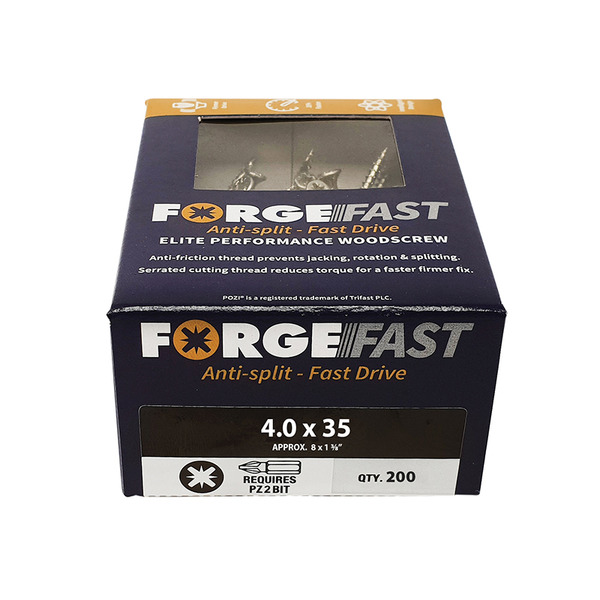 ForgeFast Pozi Compatible Elite Performance Wood Screw ZY 4.0 x 35mm Box 200