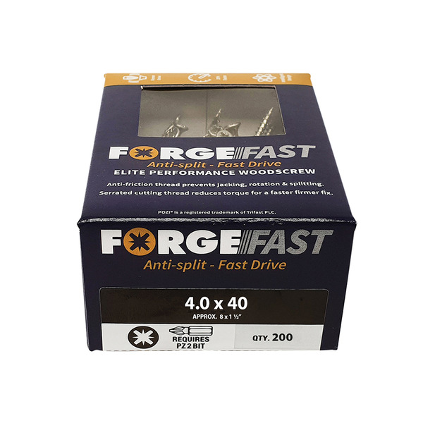 ForgeFast Pozi Compatible Elite Performance Wood Screw ZY 4.0 x 40mm Box 200
