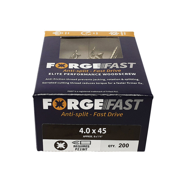 ForgeFast Pozi Compatible Elite Performance Wood Screw ZY 4.0 x 45mm Box 200