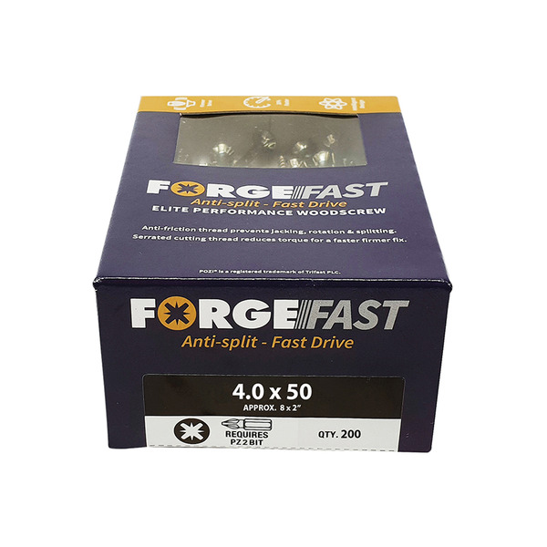 ForgeFast Pozi Compatible Elite Performance Wood Screw ZY 4.0 x 50mm Box 200