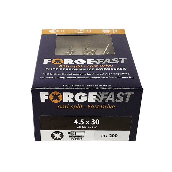 ForgeFast Pozi Compatible Elite Performance Wood Screw ZY 4.5 x 30mm Box 200