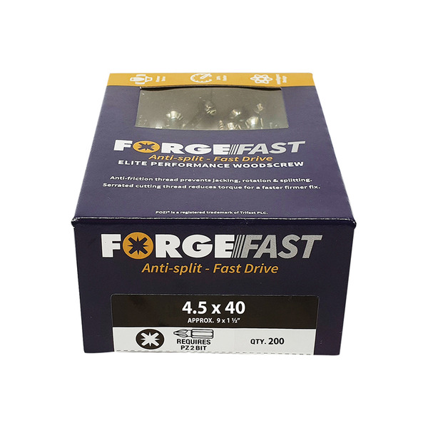 ForgeFast Pozi Compatible Elite Performance Wood Screw ZY 4.5 x 40mm Box 200
