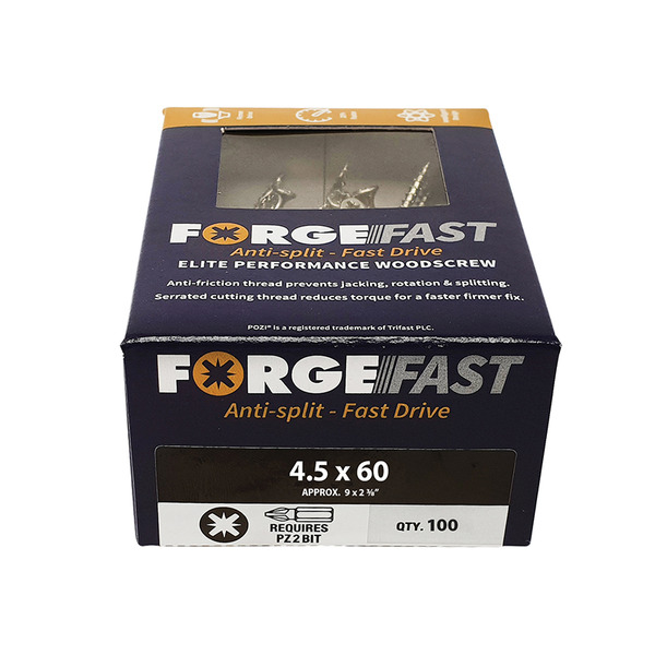 ForgeFast Pozi Compatible Elite Performance Wood Screw ZY 4.5 x 60 mm Box 100