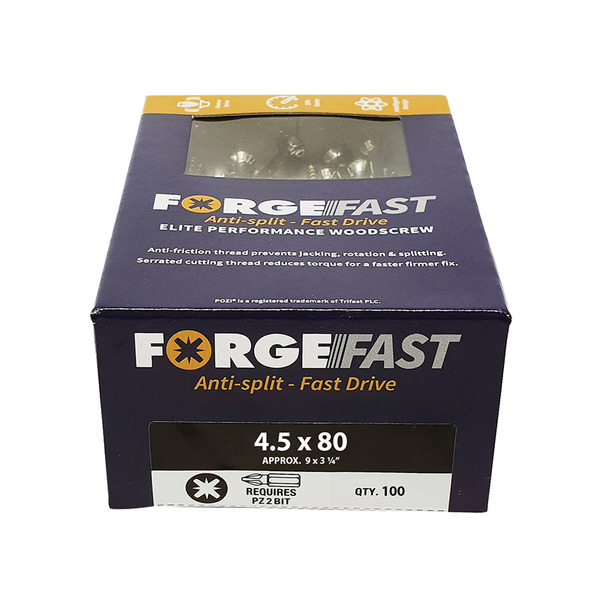 ForgeFast Pozi Compatible Elite Performance Wood Screw ZY 4.5 x 80 mm Box 100