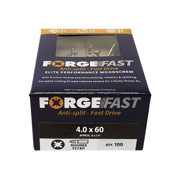 ForgeFast Pozi Compatible Elite Performance Wood Screw ZY 4.0 x 60mm Box 100