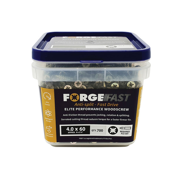 ForgeFast Pozi Compatible Elite Performance Wood Screw ZY 4.0 x 60mm Tub 700