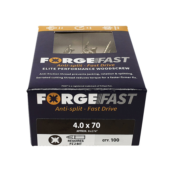 ForgeFix ForgeFast Pozi Compatible Elite Performance Wood Screw ZY 4.0 x 70mm Box 100
