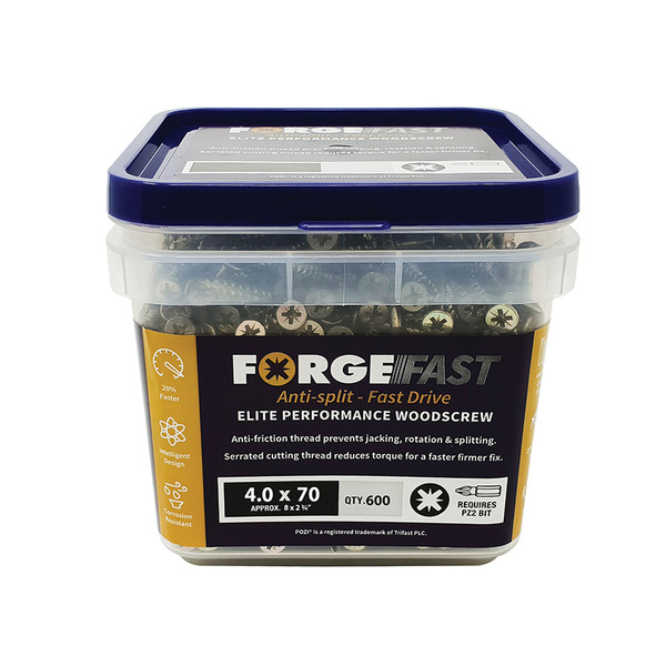 ForgeFast Pozi Compatible Elite Performance Wood Screw ZY 4.0 x 70mm Tub 600