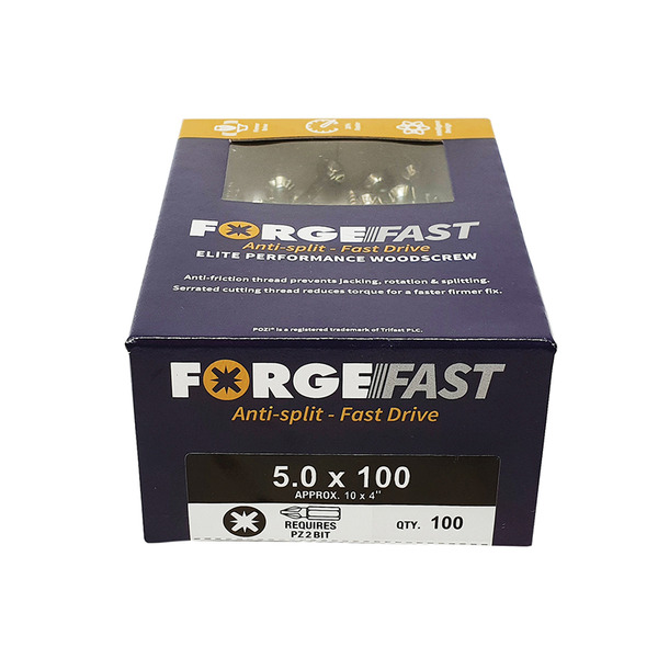 ForgeFast Pozi Compatible Elite Performance Wood Screw ZY 5.0 x 100mm Box 100