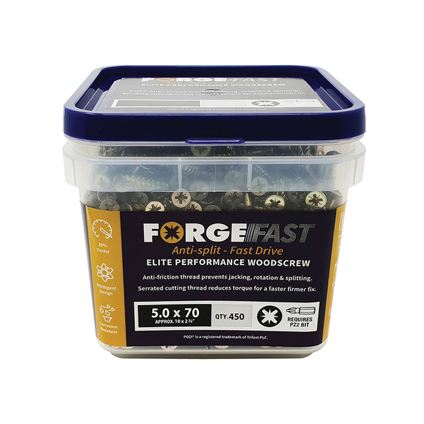ForgeFast Pozi Compatible Elite Performance Wood Screw ZY 5.0 x 70mm Tub 450