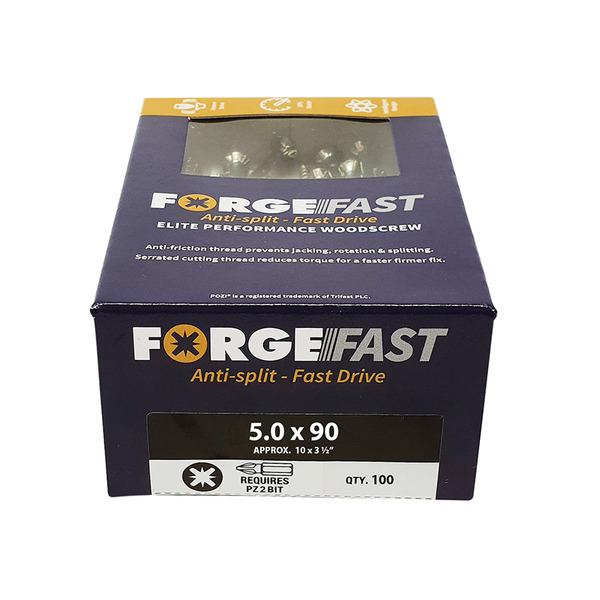 ForgeFast Pozi Compatible Elite Performance Wood Screw ZY 5.0 x 90mm Box 100