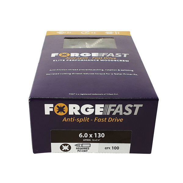 ForgeFast Pozi Compatible Elite Performance Wood Screw ZY 6.0 x 130mm Box 100