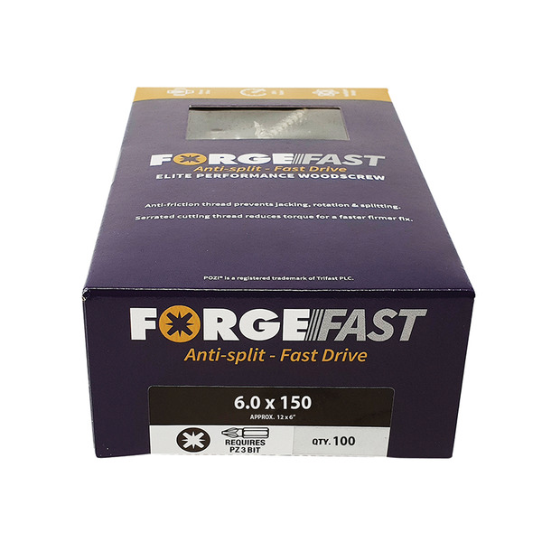 ForgeFast Pozi Compatible Elite Performance Wood Screw ZY 6.0 x 150mm Box 100