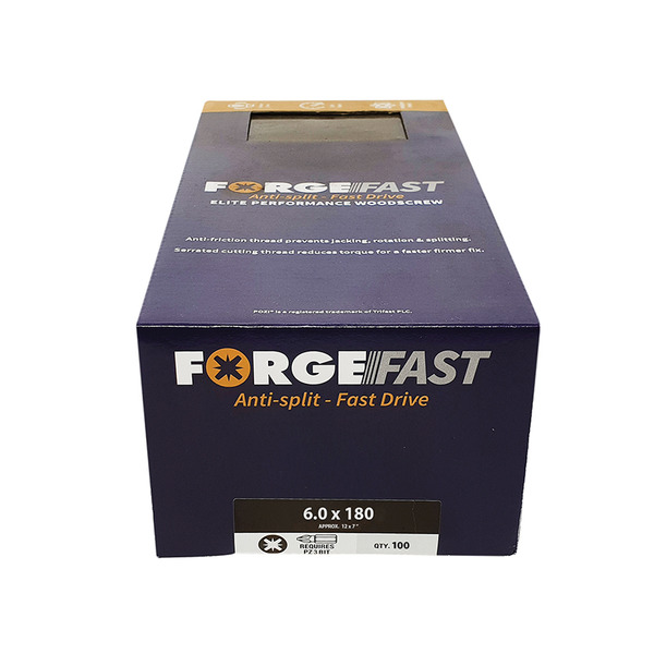 ForgeFast Pozi Compatible Elite Performance Wood Screw ZY 6.0 x 180mm Box 100