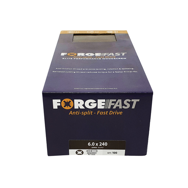 ForgeFast Pozi Compatible Elite Performance Wood Screw ZY 6.0 x 240mm Box 100