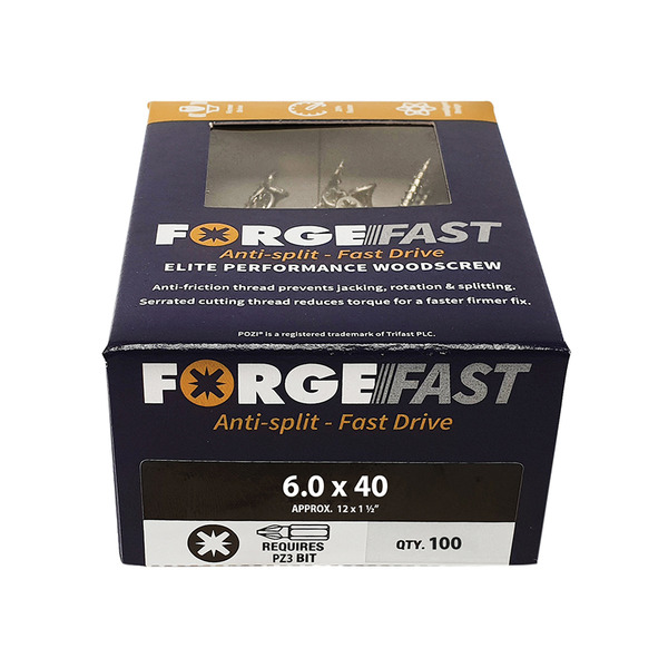 ForgeFast Pozi Compatible Elite Performance Wood Screw ZY 6.0 x 40mm Box 100