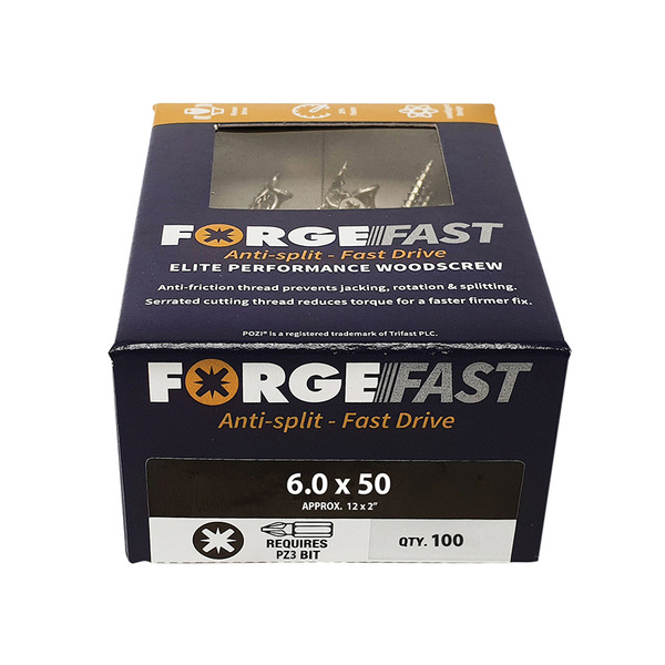 ForgeFast Pozi Compatible Elite Performance Wood Screw ZY 6.0 x 50mm Box 100