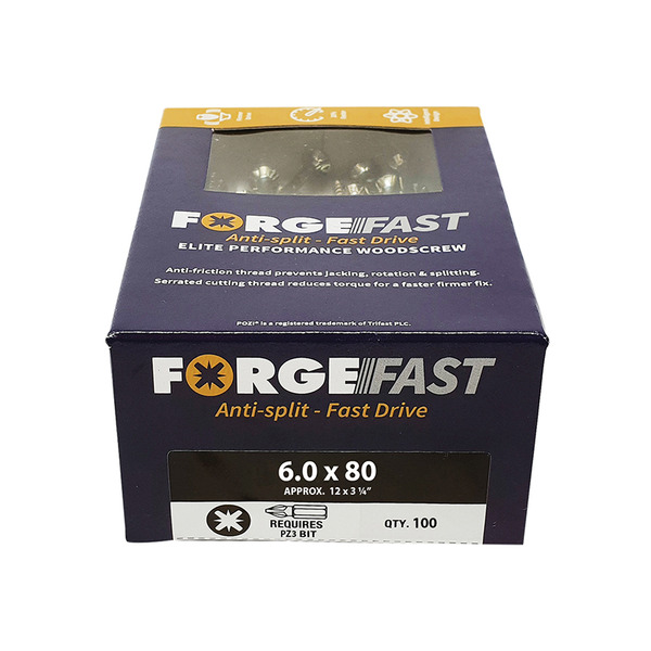 ForgeFast Pozi Compatible Elite Performance Wood Screw ZY 6.0 x 80mm Box 100