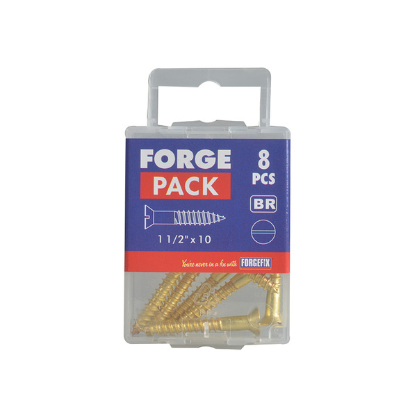 Wood Screw Slotted CSK Brass 1.1/2in x 10 ForgePack 8