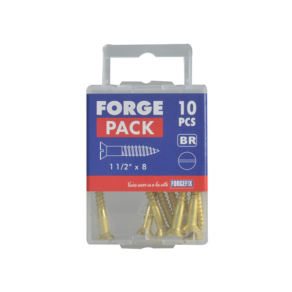 Wood Screw Slotted CSK Brass 1.1/2in x 8 ForgePack 10