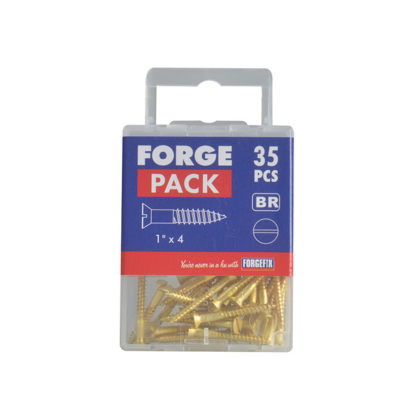 Wood Screw Slotted CSK Brass 1in x 4 ForgePack 35