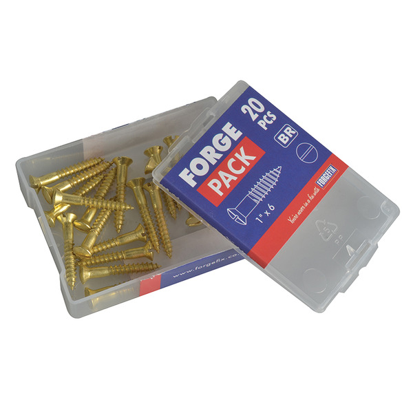 Wood Screw Slotted CSK Brass 1in x 6 ForgePack 20