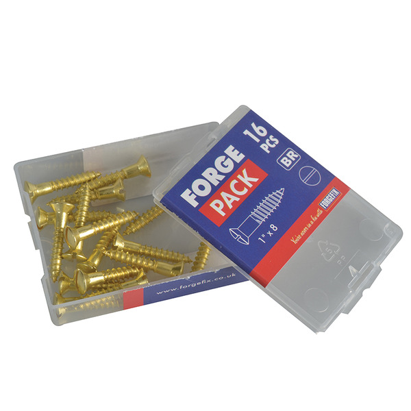 Wood Screw Slotted CSK Brass 1in x 8 ForgePack 16