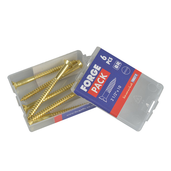 Wood Screw Slotted CSK Brass 2.1/2in x 10 ForgePack 6