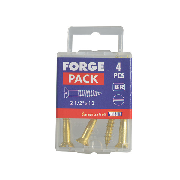 Wood Screw Slotted CSK Brass 2.1/2in x 12 ForgePack 4