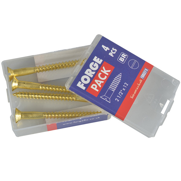 Wood Screw Slotted CSK Brass 2.1/2in x 12 ForgePack 4