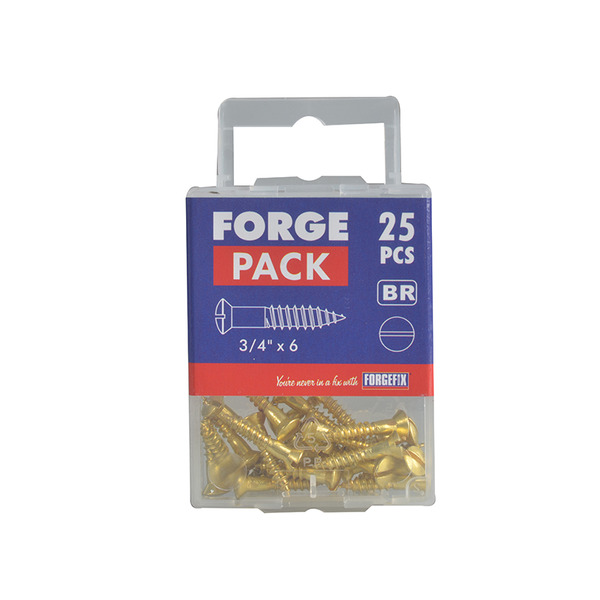 Wood Screw Slotted CSK Brass 3/4in x 6 ForgePack 25
