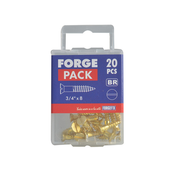 Wood Screw Slotted CSK Brass 3/4in x 8 ForgePack 20