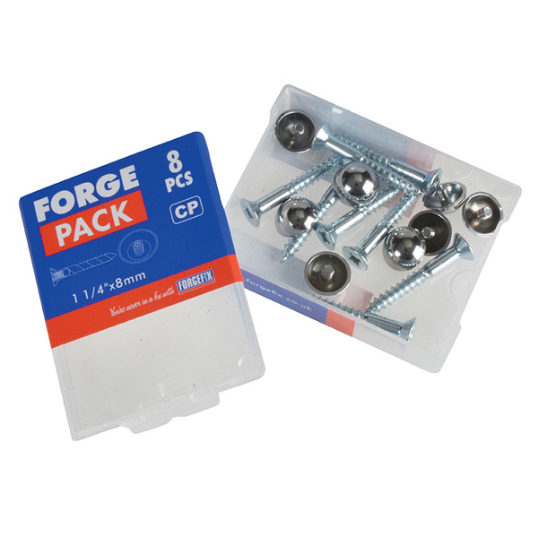 Mirror Screw Chrome Domed Top Slotted ZP 1.1/4in x 8 Forge Pack 8