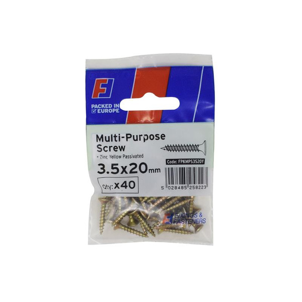ForgeFix FORFPMS3520Y Multi-Purpose Pozi Screw CSK ST ZYP 3.5 x 20mm ForgePack 40