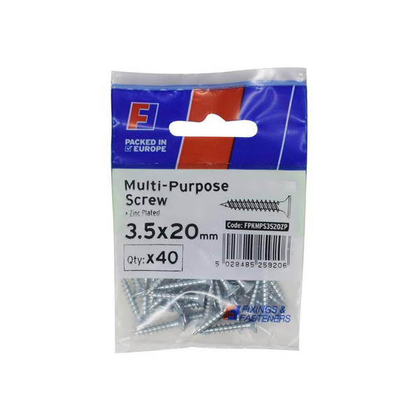 Multi-Purpose Pozi Screw CSK ST ZP 3.5 x 20mm ForgePack 40