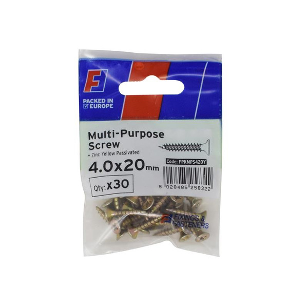 ForgeFix FORFPMS420Y Multi-Purpose Pozi Screw CSK ST ZYP 4.0 x 20mm ForgePack 30