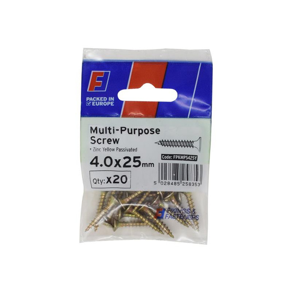 ForgeFix FORFPMS425Y Multi-Purpose Pozi Screw CSK ST ZYP 4.0 x 25mm ForgePack 20