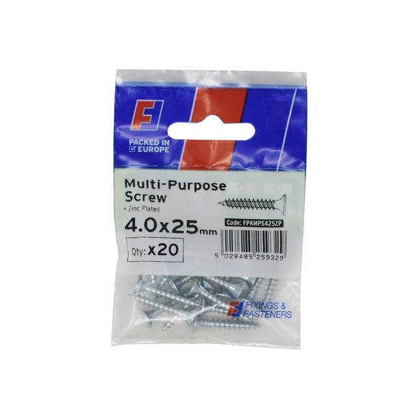 ForgeFix FORFPMS425Z Multi-Purpose Pozi Screw CSK ST ZP 4.0 x 25mm ForgePack 20