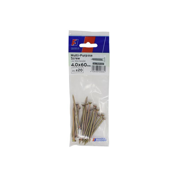 ForgeFix FORFPMS460Y Multi-Purpose Pozi Screw CSK ST ZYP 4.0 x 60mm ForgePack 20