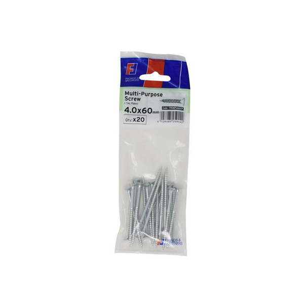 Multi-Purpose Pozi Screw CSK ST ZP 4.0 x 60mm ForgePack 20