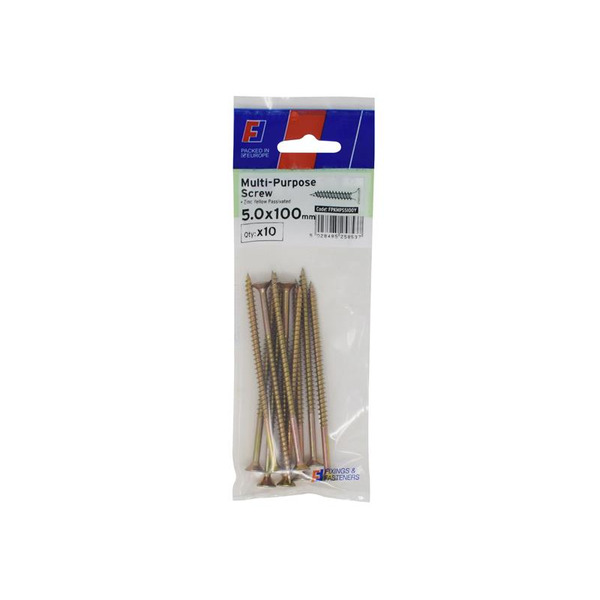 ForgeFix FORFPMS5100Y Multi-Purpose Pozi Screw CSK ST ZYP 5.0 x 100mm ForgePack 10