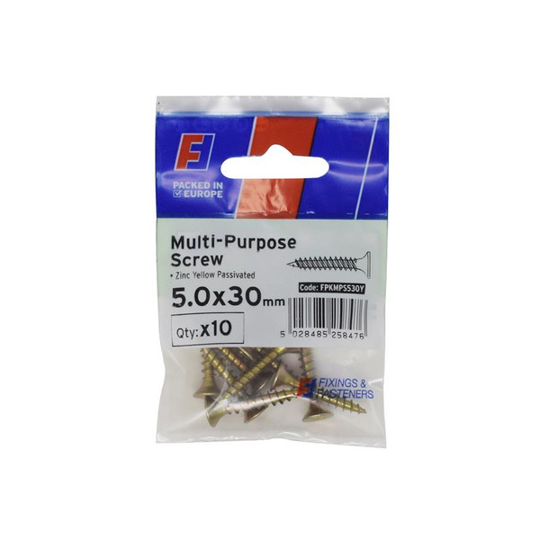 ForgeFix FORFPMS530Y Multi-Purpose Pozi Screw CSK ST ZYP 5.0 x 30mm ForgePack 10