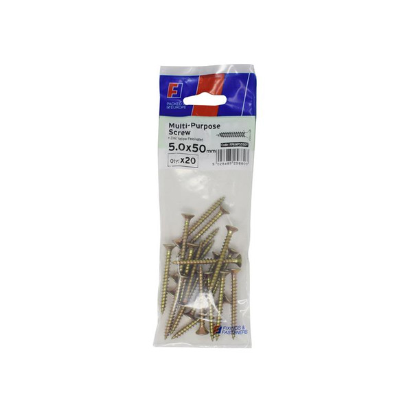ForgeFix FORFPMS550Y Multi-Purpose Pozi Screw CSK ST ZYP 5.0 x 50mm ForgePack 20