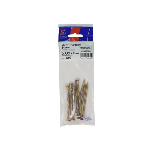 ForgeFix FORFPMS570Y Multi-Purpose Pozi Screw CSK ST ZYP 5.0 x 70mm ForgePack 10