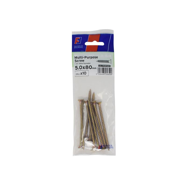 ForgeFix FORFPMS580Y Multi-Purpose Pozi Screw CSK ST ZYP 5.0 x 80mm ForgePack 10